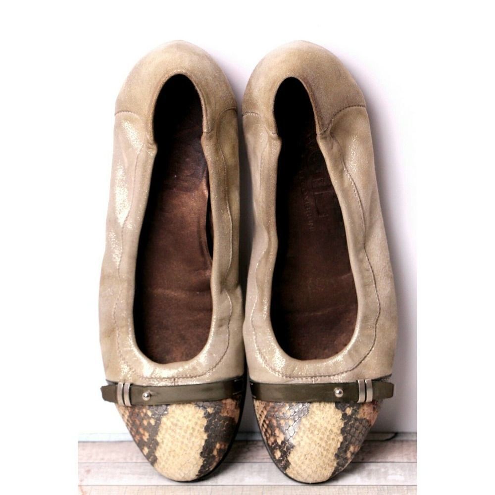 Attilio Giusti GRAY CREAM SNAKE PRINT GENUINE LEATHER FLAT BALLET SHOES Sz 9/39